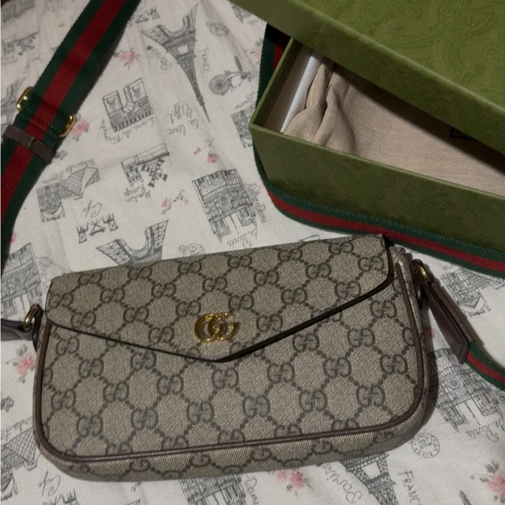 Gucci Beige GG Ophidia Pouchette Mini Crossbody Bag